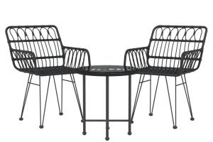 Ensemble de salle à manger de jardin meuble extérieur 3 pièces noir résine tressée 02_0013680