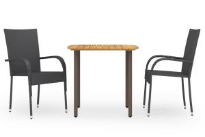 Ensemble de salle à manger de jardin meuble extérieur 3 pièces résine tressée noir 02_0013687