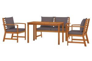 Ensemble de salle à manger de jardin meuble extérieur 4 pièces coussins bois acacia 02_0013692