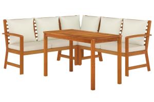 Ensemble de salle à manger de jardin meuble extérieur 4 pièces coussins bois acacia 02_0013693
