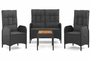 Ensemble de salle à manger de jardin meuble extérieur 4 pièces avec coussins noir 02_0013691