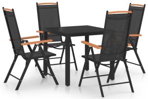 Ensemble de salle à manger de jardin meuble extérieur 5 pièces aluminium noir 02_0013700