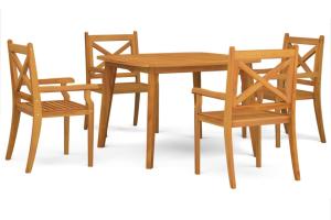 Ensemble de salle à manger de jardin meuble extérieur 5 pièces bois d'acacia solide 02_0013752