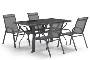 Ensemble de salle à manger de jardin meuble extérieur 5 pièces gris et noir 02_0013795