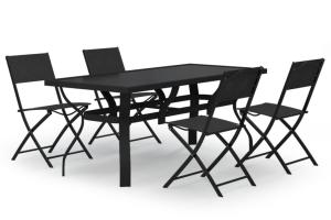 Ensemble de salle à manger de jardin meuble extérieur 5 pièces gris et noir 02_0013798