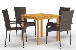 Ensemble de salle à manger de jardin meuble extérieur 5 pièces marron 02_0013812