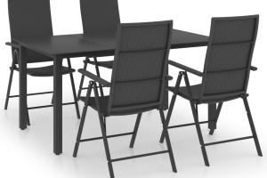 Ensemble de salle à manger de jardin meuble extérieur 5 pièces noir 02_0013838
