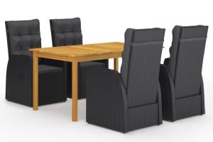 Ensemble de salle à manger de jardin meuble extérieur 5 pièces noir 02_0013875