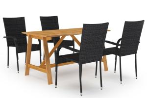 Ensemble de salle à manger de jardin meuble extérieur 5 pièces noir 02_0013890