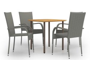 Ensemble de salle à manger de jardin meuble extérieur 5 pièces résine tressée gris 02_0013906