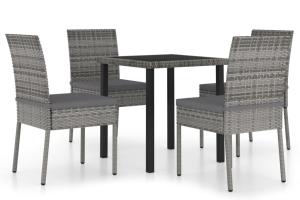 Ensemble de salle à manger de jardin meuble extérieur 5 pièces résine tressée gris 02_0013907