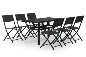 Ensemble de salle à manger de jardin meuble extérieur 7 pièces gris et noir 02_0013971