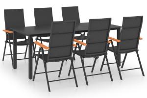 Ensemble de salle à manger de jardin meuble extérieur 7 pièces noir et marron 02_0014045