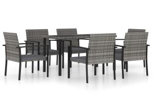 Ensemble de salle à manger de jardin meuble extérieur 7 pièces résine tressée gris 02_0014049