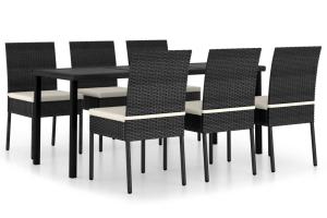 Ensemble de salle à manger de jardin meuble extérieur 7 pièces résine tressée noir 02_0014052