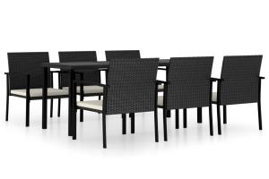 Ensemble de salle à manger de jardin meuble extérieur 7 pièces résine tressée noir 02_0014055