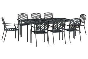 Ensemble de salle à manger de jardin meuble extérieur 9 pièces anthracite acier 02_0014065