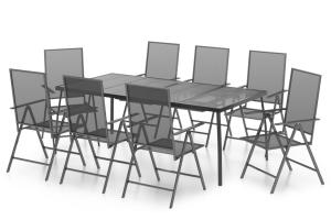 Ensemble de salle à manger de jardin meuble extérieur 9 pièces anthracite acier 02_0014066