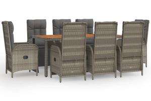 Ensemble de salle à manger de jardin meuble extérieur 9 pièces avec coussins gris 02_0014069
