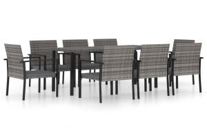 Ensemble de salle à manger de jardin meuble extérieur 9 pièces résine tressée gris 02_0014128