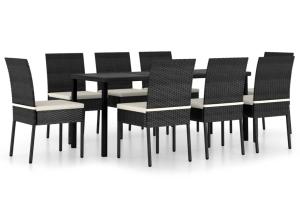 Ensemble de salle à manger de jardin meuble extérieur 9 pièces résine tressée noir 02_0014129