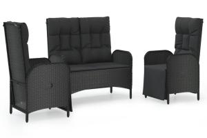 Ensemble de salle à manger de jardin meuble extérieur avec coussins 3 pièces noir 02_0014136