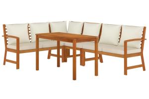 Ensemble de salle à manger de jardin meuble extérieur coussins 5 pièces bois acacia 02_0014179