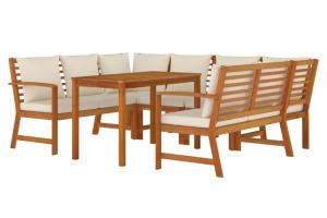 Ensemble de salle à manger de jardin meuble extérieur coussins 7 pièces bois acacia 02_0014182
