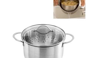 Faitout multifonction cuiseur vapeur et cuit pâtes avec panier passoire rotatif en inox et couvercle en verre 24 cm 6,7 L Mathon