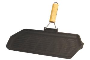 Grill rectangulaire fonte 33,5 x 19,5 cm - manche rétractable Baumalu