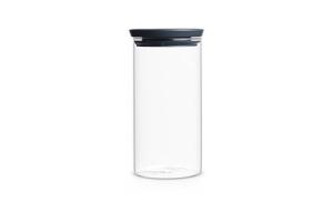 Jar Brabantia empilable en verre avec couvercle gris foncé, jar pour les provisions, 1.1 l, 298 264