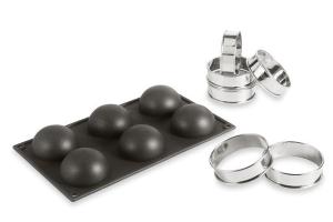 Kit moule silicone 6 demi-sphères  + 6 cercles à tarte Patisse