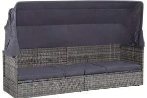 Lit de jardin avec auvent gris 205 x 62 cm résine tressée 02_0011998