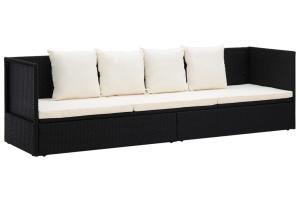 Lit de jardin chaise longue transat avec coussin et oreillers résine tressée noir 02_0012001