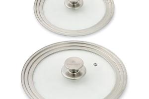 Lot 2 couvercles en verre et inox multidiamètre 16,18 et 20 cm et 24, 26 et 28 cm  Mathon