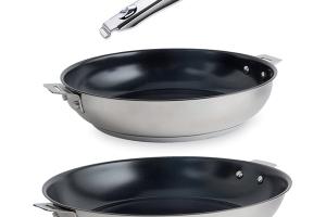 Lot 2 poêles inox revêtement antiadhérent céramique Clips'Inox 24 et 28 cm et manche amovible Mathon