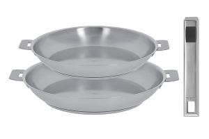 Lot 2 poêles tout inox Strate 24 et 28 cm et manche amovible Cristel