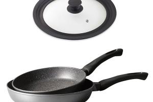 Lot 2 poêles revêtement Dur comme la pierre 24 et 28 cm et couvercle multidiamètre Mathon