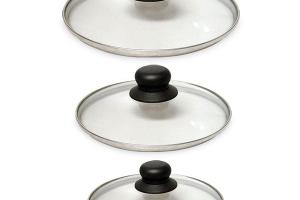 Lot 3 couvercles en verre cerclés inox 16, 18 et 20 cm