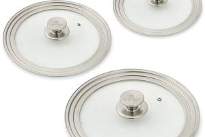 Lot 3 couvercles en verre et inox multidiamètre 16, 18, 20 cm + 24, 26, 28 cm + 28, 30 et 32 cm  Mathon