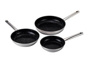 Lot de 3 poêles en inox avec revêtement céramique 20, 24 et 28 cm  Kitchenpro
