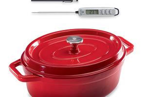 Lot cocotte en fonte ovale 33 cm et thermomètre digital de cuisine à sonde Mathon