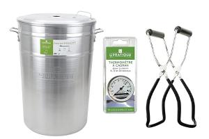 Lot cuiseur 90 L 24 bocaux avec thermomètre à cadran et pince à bocal