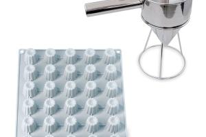 Lot Flexi'Plaque silicone 30 mini-canelés et entonnoir à piston pro Mathon