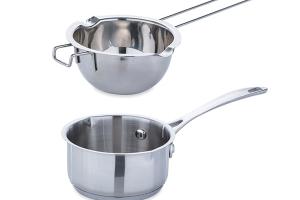 Lot petite casserole inox 12 cm et bol bain-marie inox 14 cm avec poignée longue Mathon