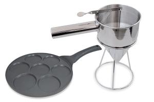 Lot poêle 7 blinis et entonnoir à piston Mathon