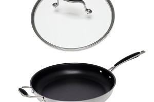 Lot poêle inox antiadhérent et couvercle verre 32 cm Excell'Inox Mathon