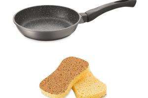 Lot poêle revêtement Dur comme la pierre 20 cm et 2 éponges végétales Mathon