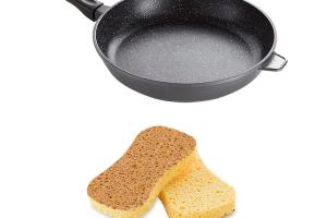 Lot poêle revêtement Dur comme la pierre 32 cm et 2 éponges végétales Mathon