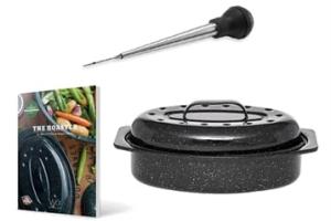 Lot Roaster 41 cm Graniteware, livre de recettes et poire à jus